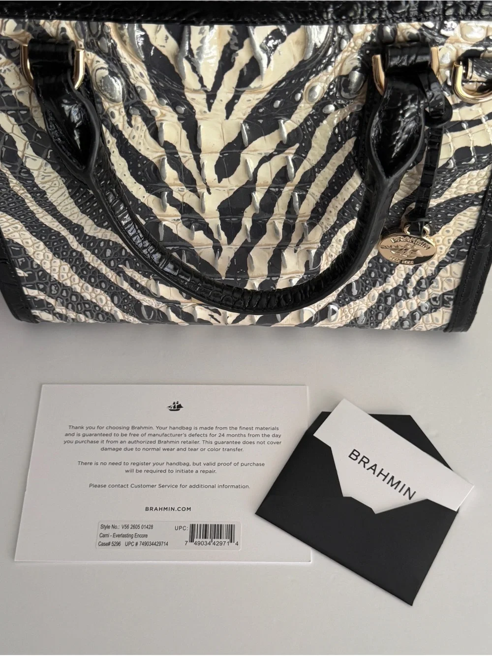 NWT Brahmin Cami Satchel in Zebra Print - Full Set with Dust Bag